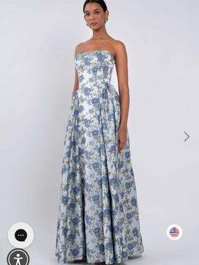 Jenny Yoo Desiree Whisper Blue Sweetbriar Jacquard Strapless Evening Gown